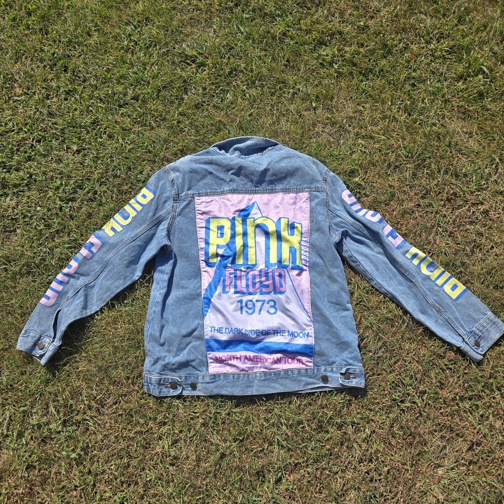 Pink Floyd Denim Jacket L Blue Dark Side Of Moon 1973 Tour Graphic Back Patch
